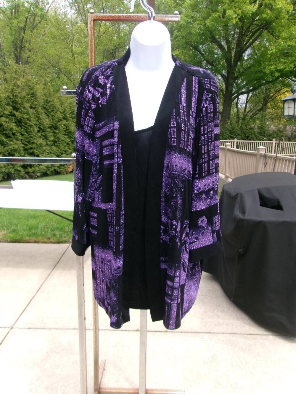 RM RICHARDS WOMAN BLACK&PURPLE METALIC OPEN JACKET 16W